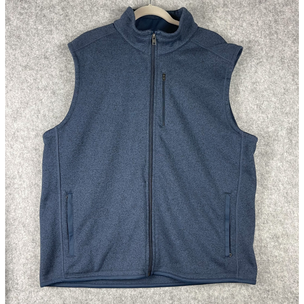 Quince Vest Mens XXL Blue Sweater Knit Fleece Full Zip Mock Neck Outdoor Casual